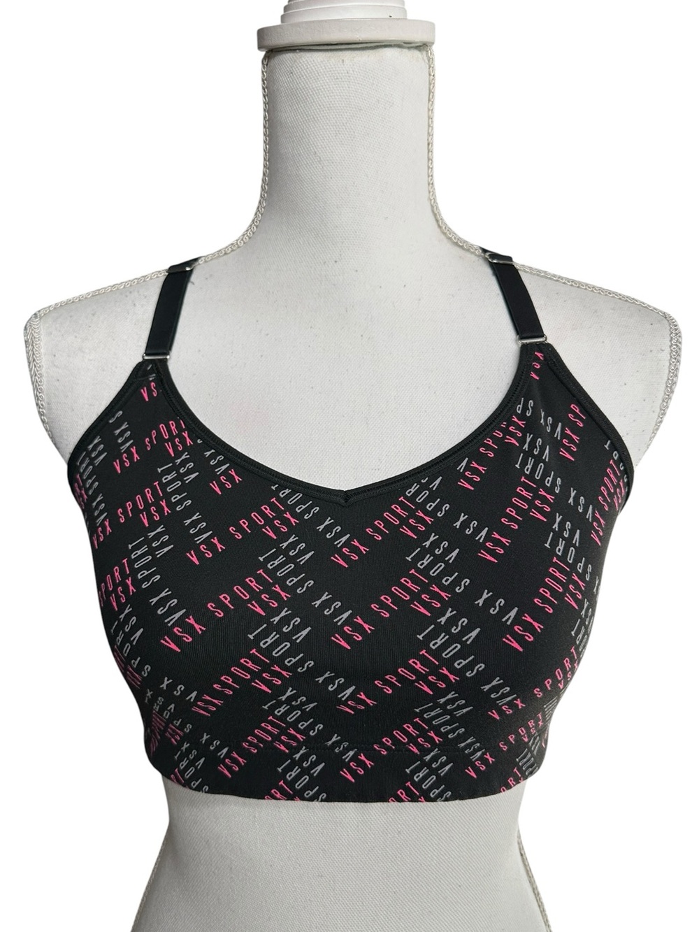 VSX SPORT / Black & Pink Strappy Sports Bra / Adjustable Straps / Large / Goth